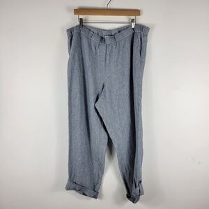 New J. Jill Pure Jill Linen Chambray Pull On High Waist Cuffed Wide Leg Pants